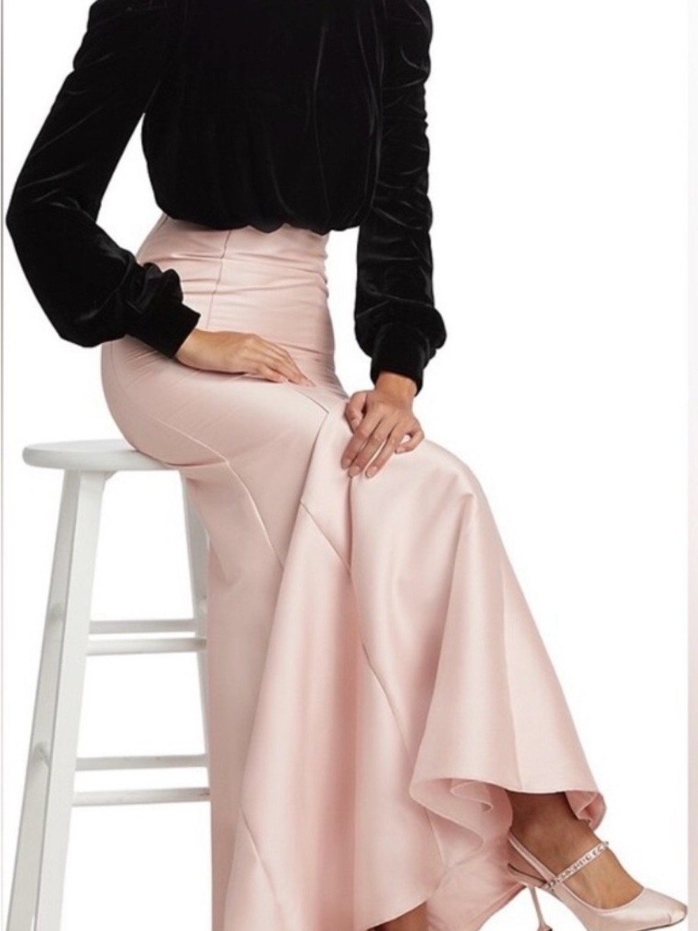 Badgley Mischka Blush Pink Satin Mermaid Maxi Skirt